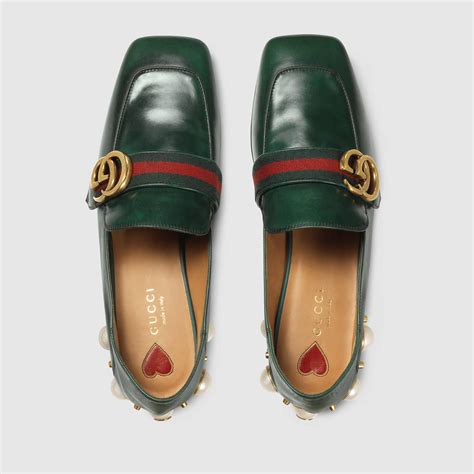 gucci green loafers|Gucci pearl loafer.